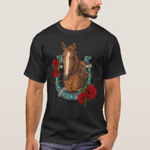 Western land Texas Cowgirl Floral Hoefijzer Hor T-shirt