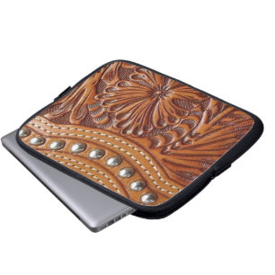  western landschap leren laptop sleeve