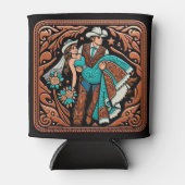 Western lederen print bruiloft bruid bruidegom op blikjeskoeler (Voorkant)