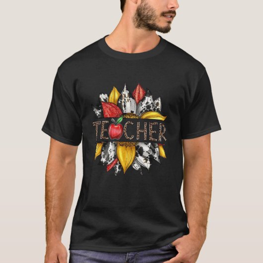 Western Leopard Sunflower Teacher Back To School T-shirt (Voorkant)