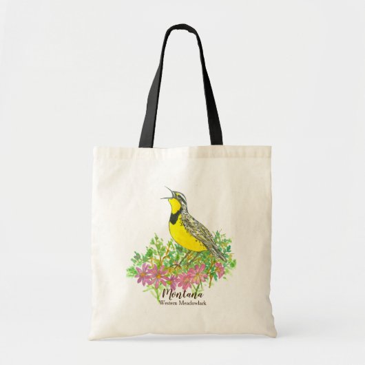 Western Meadowlark Bitterroot Roze Wildbloemen Tote Bag (Voorkant)