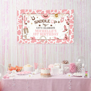 Western Meisje Eerste Rodeo Roze Verjaardagsbanner Spandoek