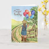 Western meisje met de vierde verjaardag van het ba kaart (Gele Bloem)