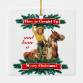 Western meisje met prettige kerst keramisch ornament (Achterkant)