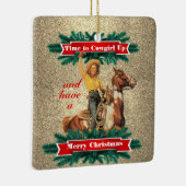 Western  meisje met vrolijk kerstfeest 2 keramisch ornament (Rechts)