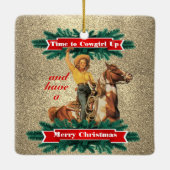 Western  meisje met vrolijk kerstfeest 2 keramisch ornament (Achterkant)