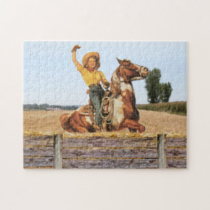  Western meisje op paarden Legpuzzel