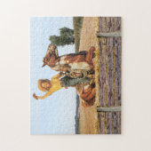  Western meisje op paarden Legpuzzel (Verticaal)