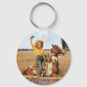  Western meisje op paarden Sleutelhanger