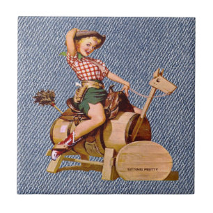  Western meisje op paarden Tegeltje