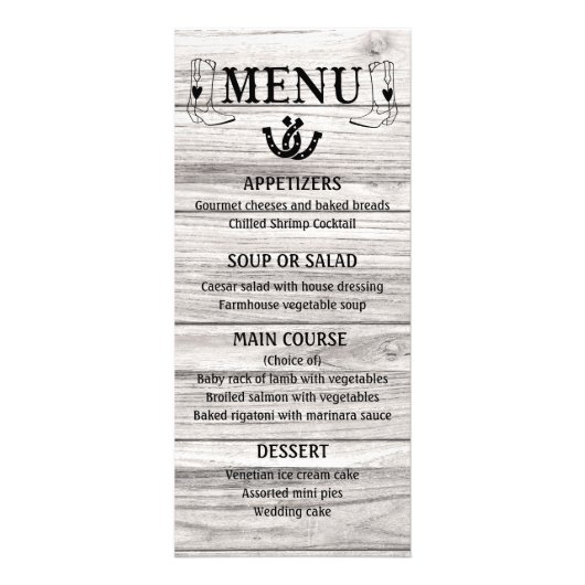 Western Menu Land Weddenschap Cowboy Boots Wood (Voorkant)