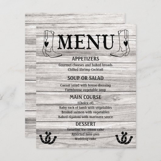 Western Menu Land Weddenschap Cowboy Boots Wood (Voorkant / Achterkant)