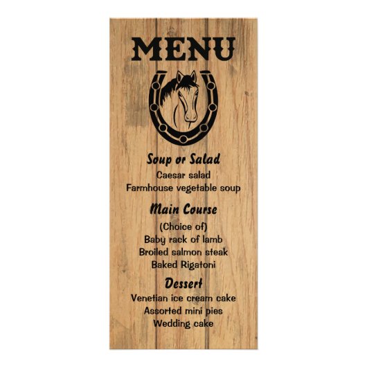 Western Menu Paard Bruin Hout Country Wedding (Voorkant)