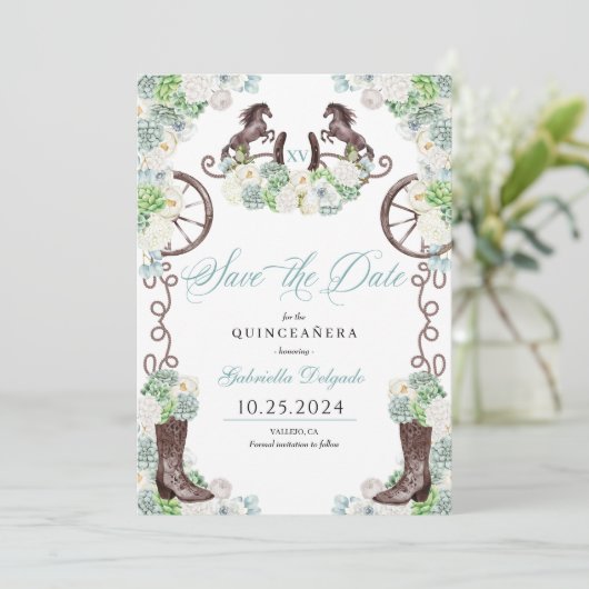 Western Mint Groene Cactussen Bewaar de datum Quin Kaart (Staand voorkant)