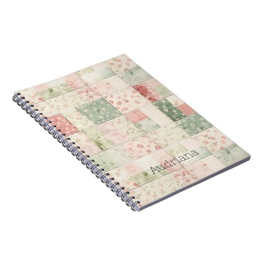 Western Mint Pink Floral Quilt Patterns Notitieboek (Rechterzijde)