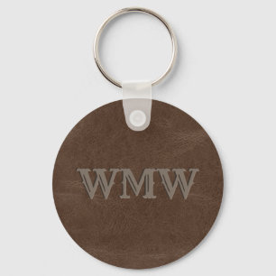 Western Monogram bruin kunstleder Sleutelhanger