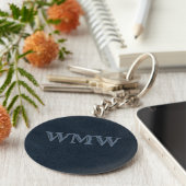 Western Monogram Navy Blau Nefaleer Sleutelhanger (Zijkant)