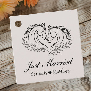 Western net getrouwd rustieke paardenland bruiloft bedankjes labels