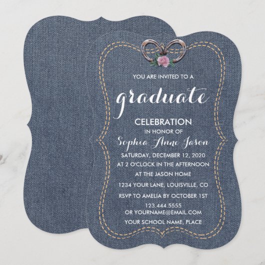 Western Old Denim Horseshoes Invitation (Devant / Derrière)