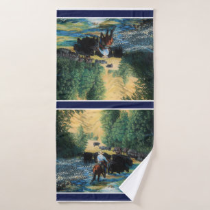 Western paard/zwarte Angus rundveestapel/cowboy Badhanddoek