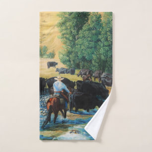 Western paard/zwarte Angus rundveestapel/cowboy Handdoek