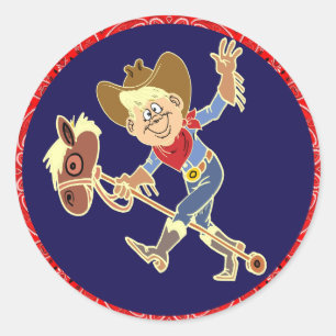 Western Party Cowboy op Stick Horse Stickers