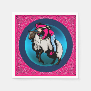 Western Party Cowgirl Mutton Bustin' Pink Bandana Servet