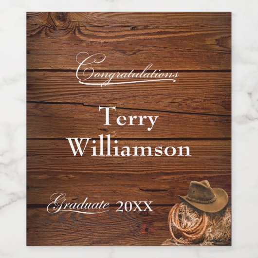 Western Pet en Lasso Afstudeerfeest Wijn Etiket (Enkel label)