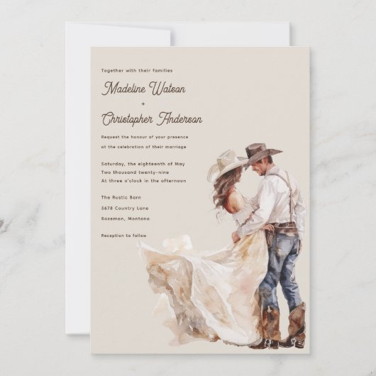 Western Ranch Rustique Faire-part de mariage (Devant)