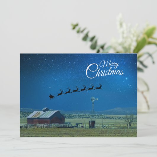 Western Ranch scene with Santa and Reindeer Feestdagenkaart (Staand voorkant)