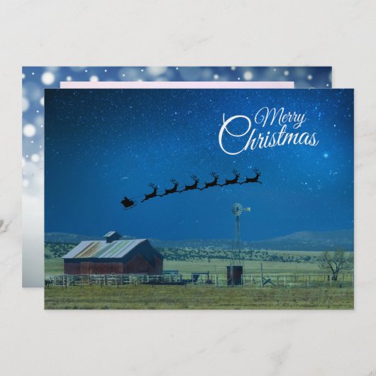 Western Ranch scene with Santa and Reindeer Feestdagenkaart (Voorkant / Achterkant)