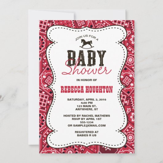 Western Red Bandanna Baby shower Invitation (Devant)