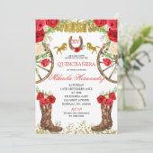 Western Red Rose Charra Quinceanera Invitation (Debout devant)