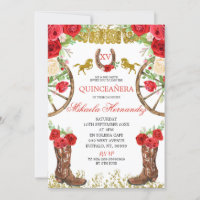 Western Red Rose Charra Quinceanera Invitation