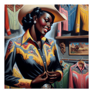 Western Retro Cowgirl Shirt Shopping Perfect Poster
