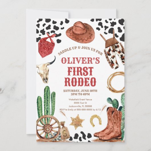 Western Rodeo Cowboy First Rodeo 1st Birthday Kaart (Voorkant)