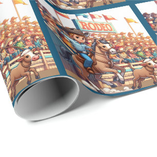 Western Rodeo Cowboy Kalf Roping inpakpapier