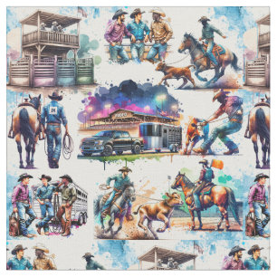 Western Rodeo Cowboy Kalf Roping Stof