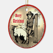 Western Rodeo Cowboy Mutton Buster Kind Keramisch Ornament (Links)