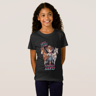 Western Rodeo Cowgirl Leading Horses 2 T-shirt