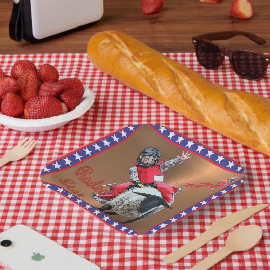 Western Rodeo Star Mutton Busting Kind Papieren Bordje (Picknick)