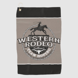 Western Rodeo VOEG NAAM TOE Oude West Stier Touwen Golfhanddoek