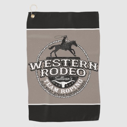 Western Rodeo VOEG NAAM TOE Oude West Stier Touwen Golfhanddoek (Voorkant)