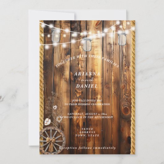 Western Rope Wagon Wheel Mason Jar String Lights Kaart (Voorkant)