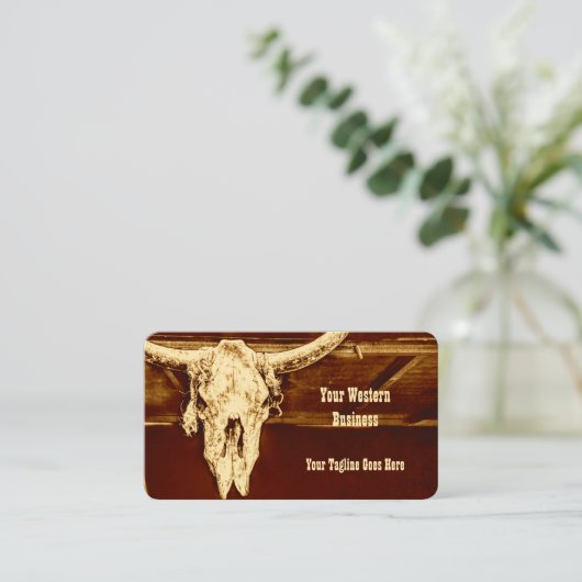 Western Rust Brown County Rustic Cow Skull Barn Visitekaartje (Staand voorkant)