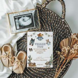 Western Rustic Boho Little Cowboy Baby shower Bedankkaart
