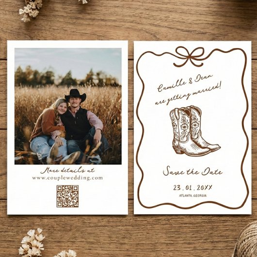Western Rustic boho photo QR Code Save the Date  I Kaart