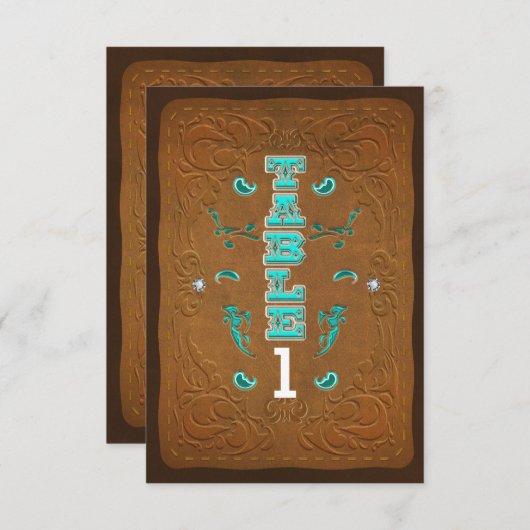 Western Rustic Brown Leather Party Numéro de table (Devant / Derrière)