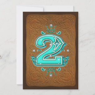 Western Rustic Brown & Turquoise TWEE 2 2e Feestje Kaart