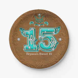 Western Rustic Bruin Leer Look & Diamanten 15 Papieren Bordje